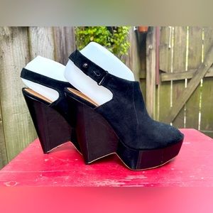 LAMB BLACK SUEDE AND LEATHER SLINGBACK SANDAL 7.5M GORGEOUS